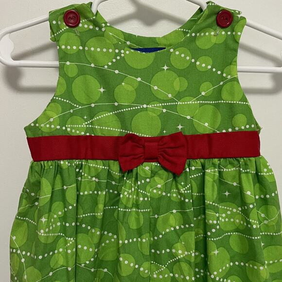 Baby Girls Red Bow Green Bubble Short Romper Size 6M - Picture 2 of 9
